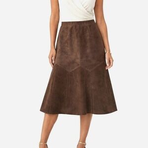 Paneled A-Line Skirt Suede Leather Workwear 8P Alfani Womens Brown